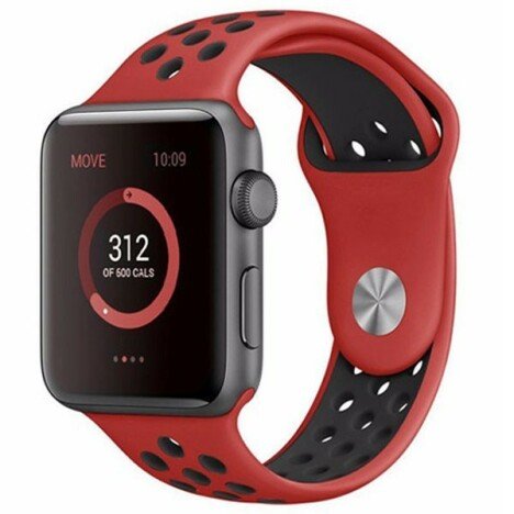 Curea iUni compatibila cu Apple Watch 1/2/3/4/5/6/7, 38mm, Silicon Sport, Rosu/Negru