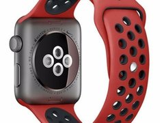 Curea iUni compatibila cu Apple Watch 1/2/3/4/5/6/7, 38mm, Silicon Sport, Rosu/Negru